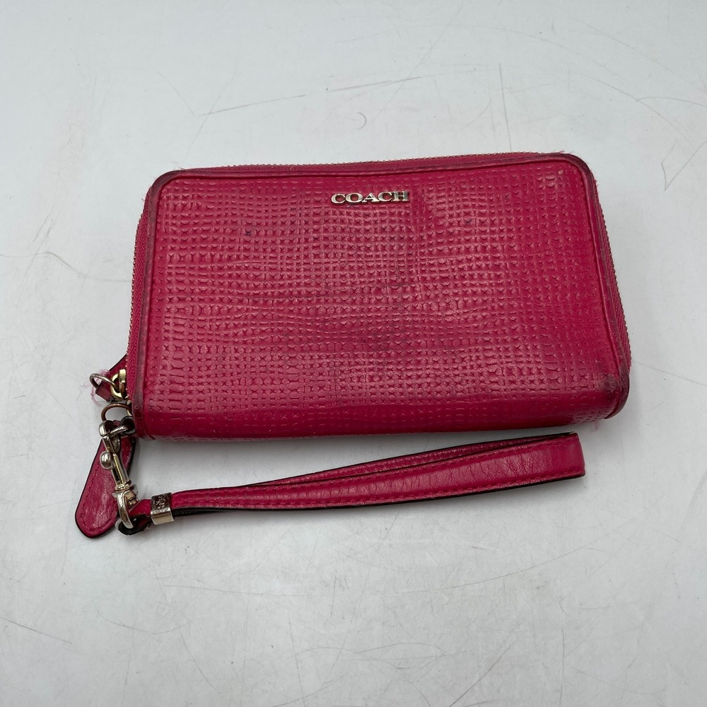 Coach Wristlet Wallet Womens Small Pink Leather Double Zip Around Travel Purse